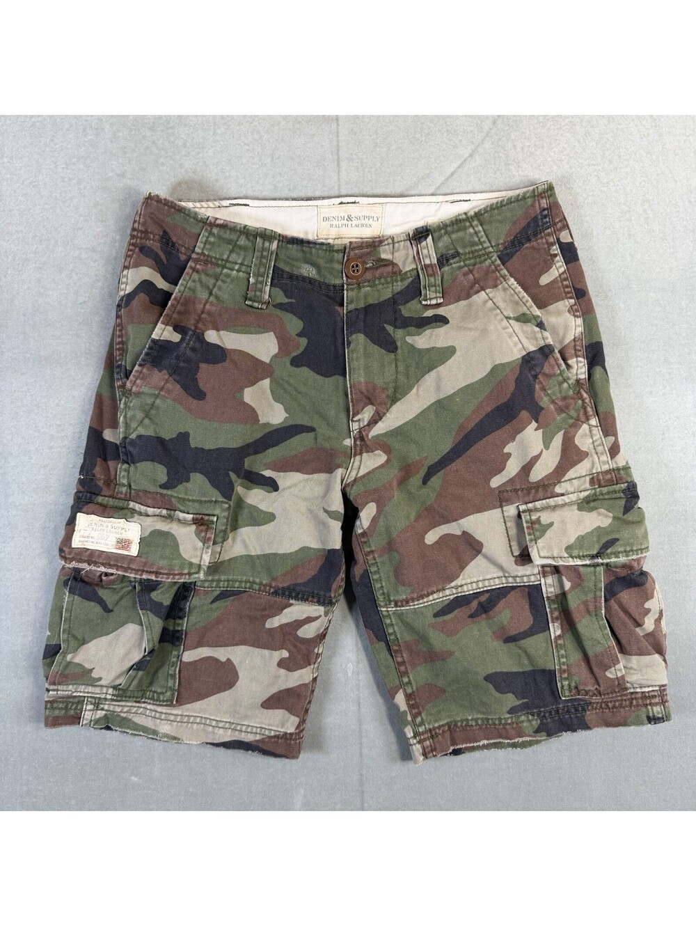 Denim & Supply Ralph Lauren Camo Cargo Shorts Mens 29 Green Brown Surplus USA